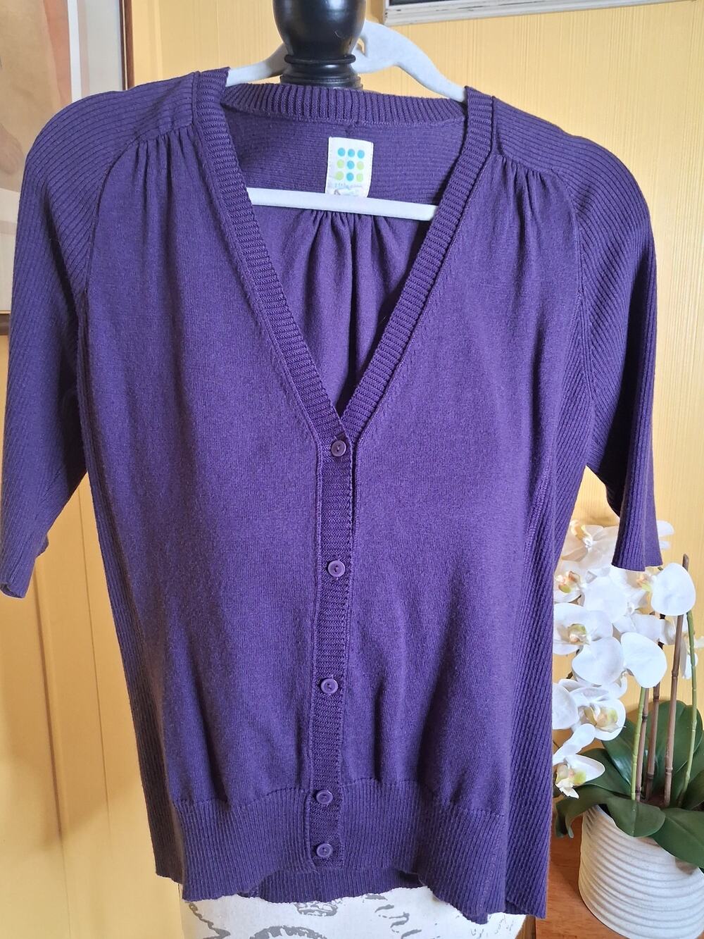 Title Nine Purple Short Sleeve Lightweight Knit Cardigan Top L